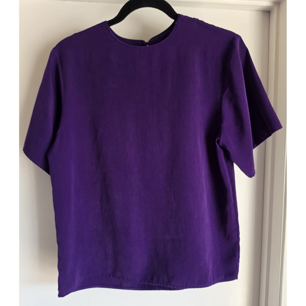 Jack Mulqueen Women Purple Blouse Short Sleeve Round Neck Top Shirt Vintage